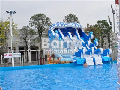 Blue Wave Water Slide Pool For Kids , Inflatable Pool Slides For Inground Pools BY-WS-090